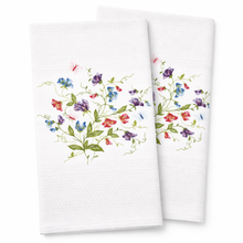 Load image into Gallery viewer, Portuguese Embroidered Cotton Tea Towels – Set of 2, 100% Cotton (28" x 20.5") - Wildflowers &amp; Butterflies
