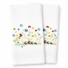 Load image into Gallery viewer, Portuguese Embroidered Cotton Tea Towels – Set of 2, 100% Cotton (28" x 20.5") - Wildflowers &amp; Ants
