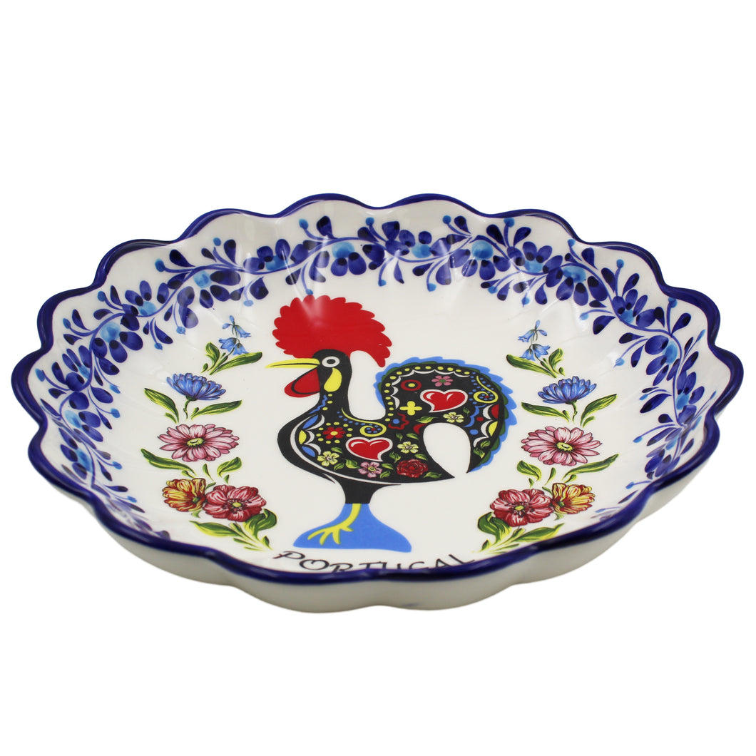 Traditional Rooster Galo Barcelos Floral Ceramic Salad Bowl