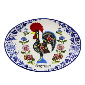 Traditional Rooster Galo Barcelos Floral Ceramic Oval Platter