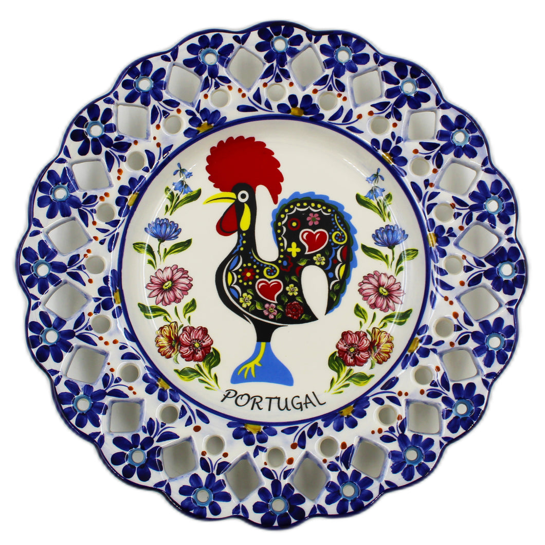 Hand-Painted Traditional Portuguese Blue Floral Rooster 11