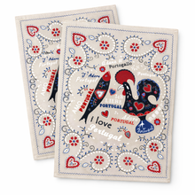 Load image into Gallery viewer, Portuguese Rooster &amp; Sardine Folk Art Tea Towels – Set of 2, 100% Cotton Kitchen Dish Towels (25" x 19")
