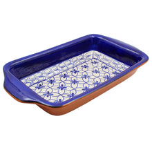 Load image into Gallery viewer, Xarazarte Geometric Blue Rectangular Baking Dish, Hand-Painted Terracotta
