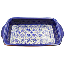 Load image into Gallery viewer, Xarazarte Geometric Blue Rectangular Baking Dish, Hand-Painted Terracotta
