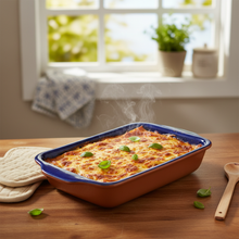 Load image into Gallery viewer, Xarazarte Geometric Blue Rectangular Baking Dish, Hand-Painted Terracotta
