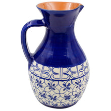 Load image into Gallery viewer, Xarazarte Geometric Blue Wine Pitcher, Hand-Painted Terracotta
