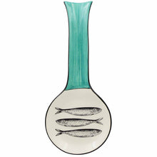 Load image into Gallery viewer, Portuguese Ceramic Spoon Rest with Sardine Design - Green Handle
