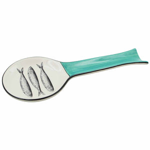 Portuguese Ceramic Spoon Rest with Sardine Design - Green Handle