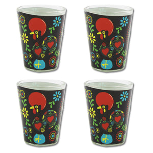 Traditional Portuguese Rooster Shot Glasses Galo Barcelos Design, Set of 4