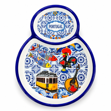 Load image into Gallery viewer, Portuguese Ceramic Olive Dish with Pit Holder – Rooster, Sardines &amp; Azulejo Design
