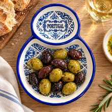 Load image into Gallery viewer, Portuguese Azulejo Ceramic Olive Dish with Pit Holder
