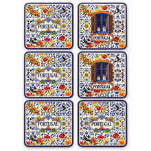 Load image into Gallery viewer, Portuguese Azulejo Coaster Set with Cork Backing – Swallow &amp; Cat Designs, Set of 6

