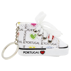 Portugal Love and Hearts Sneaker Keychain - White Mini Shoe with Laces