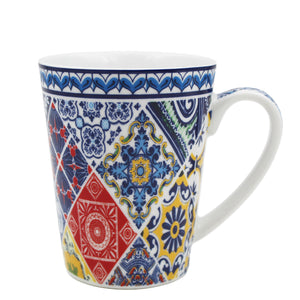 Traditional Blue Multicolor Tile Azulejo Portuguese Ceramic Coffee Mug with Coaster