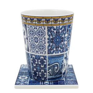 Traditional Blue Tile Azulejo Portuguese Ceramic Coffee Mug with Coaster