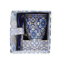Load image into Gallery viewer, Azulejo Tile Mini Coffee Mug With Spoon Souvenir From Portugal
