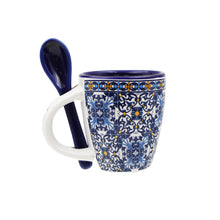 Load image into Gallery viewer, Azulejo Tile Mini Coffee Mug With Spoon Souvenir From Portugal
