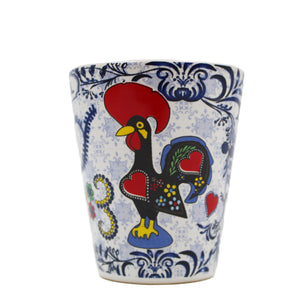 Traditional Portuguese Good Luck Rooster Ceramic Shot Glasses, Set of 4