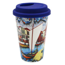 Load image into Gallery viewer, Traditional Portugal Aveiro Blue Ceramic Coffee Mug with Lid
