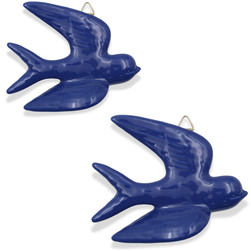 Set of 2 Hand-Painted Ceramic Swallows – Blue, Wall Decor, Made in Portugal