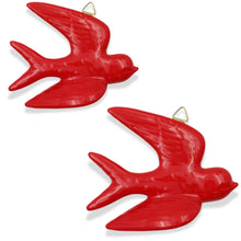 Load image into Gallery viewer, Set of 2 Hand-Painted Ceramic Swallows – Red, Wall Decor, Made in Portugal
