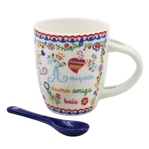 Traditional Portugal Viana Heart Ceramic Espresso Cup with Stirring Spoon and Gift Box