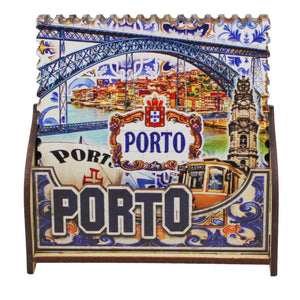 Porto Landmark Scenes Wooden Coasters - Set of 6 with Holder