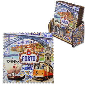 Porto Landmark Scenes Wooden Coasters - Set of 6 with Holder