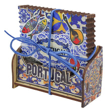 Load image into Gallery viewer, Portuguese Icons &amp; Azulejo Pattern Wooden Coasters - Set of 6 with Holder
