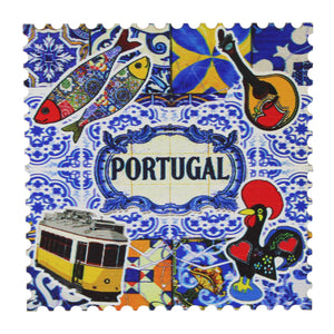 Portuguese Icons & Azulejo Pattern Wooden Coasters - Set of 6 with Holder