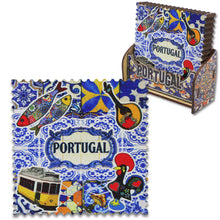 Load image into Gallery viewer, Portuguese Icons &amp; Azulejo Pattern Wooden Coasters - Set of 6 with Holder
