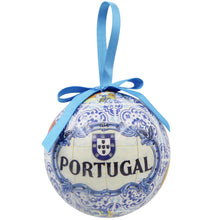 Load image into Gallery viewer, Portugal Christmas Ornament with Blue Azulejo-Style Design and Blue Ribbon
