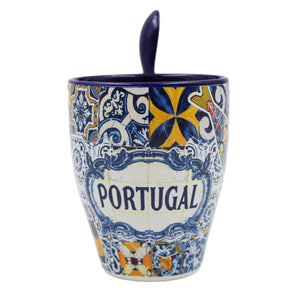 Traditional Portugal Icons Themed Ceramic Coffee Mug with Spoon and Gift Box