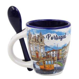 Porto Portugal Cityscape Ceramic Espresso Cup Set - 4oz Espresso Cup with Spoon & Gift Box