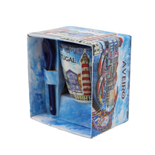 Load image into Gallery viewer, Traditional Portugal Aveiro Blue Ceramic Espresso Cup with Spoon and Gift Box
