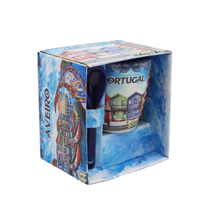 Traditional Portugal Aveiro Blue Ceramic Espresso Cup with Spoon and Gift Box