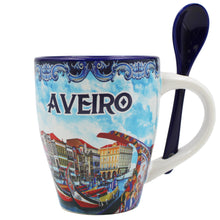 Load image into Gallery viewer, Traditional Portugal Aveiro Blue Ceramic Coffee Mug with Spoon and Gift Box
