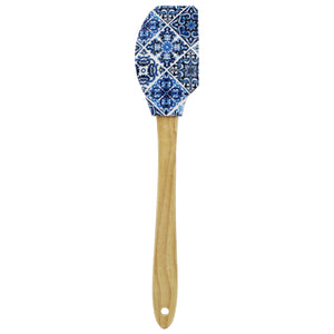 Portuguese Blue & White Azulejo Silicone Baking Spatula with Wooden Handle