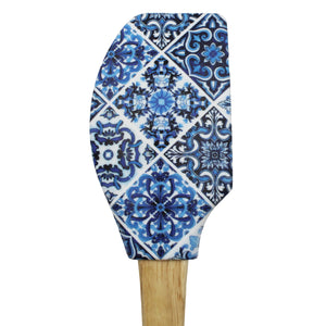 Portuguese Blue & White Azulejo Silicone Baking Spatula with Wooden Handle