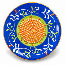 Load image into Gallery viewer, Hand-Painted Ceramic Garlic &amp; Tomato Grater Plate – Blue Floral, 5"
