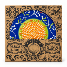 Load image into Gallery viewer, Hand-Painted Ceramic Garlic &amp; Tomato Grater Plate – Blue Floral, 5"
