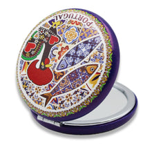 Load image into Gallery viewer, Portuguese Pocket Mirror with Barcelos Rooster, Sardine, and Azulejo Pattern
