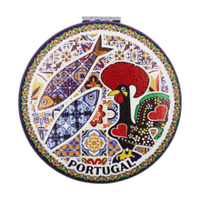 Load image into Gallery viewer, Portuguese Pocket Mirror with Barcelos Rooster, Sardine, and Azulejo Pattern
