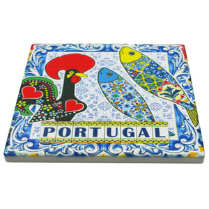 Set of 4 Square Ceramic Coasters with Cork Backing – Traditional Portuguese Imagery, Azulejo Background