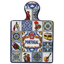 Load image into Gallery viewer, Portuguese Azulejo Blue Tile Ceramic Serving Tray with Portugal Imagery Design - Cork-Lined Pot Holder
