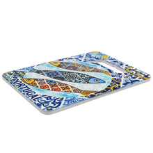 Load image into Gallery viewer, Portuguese Azulejo Blue Tile Ceramic Serving Tray with Sardine Design - Cork-Lined Pot Holder
