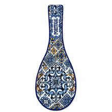 Load image into Gallery viewer, Portuguese Azulejo Ceramic Spoon Rest &amp; Utensil Holder – Blue Tile Design
