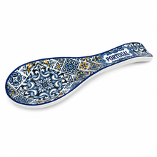 Load image into Gallery viewer, Portuguese Azulejo Ceramic Spoon Rest &amp; Utensil Holder – Blue Tile Design
