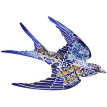 Load image into Gallery viewer, Portuguese Azulejo Metal Swallow Wall Decor – Blue Tile Design Hanging Accent, 10&quot; Wide
