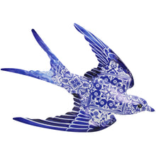 Load image into Gallery viewer, Portuguese Azulejo Metal Swallow Wall Decor – Blue Tile Design Hanging Accent, 10&quot; Wide
